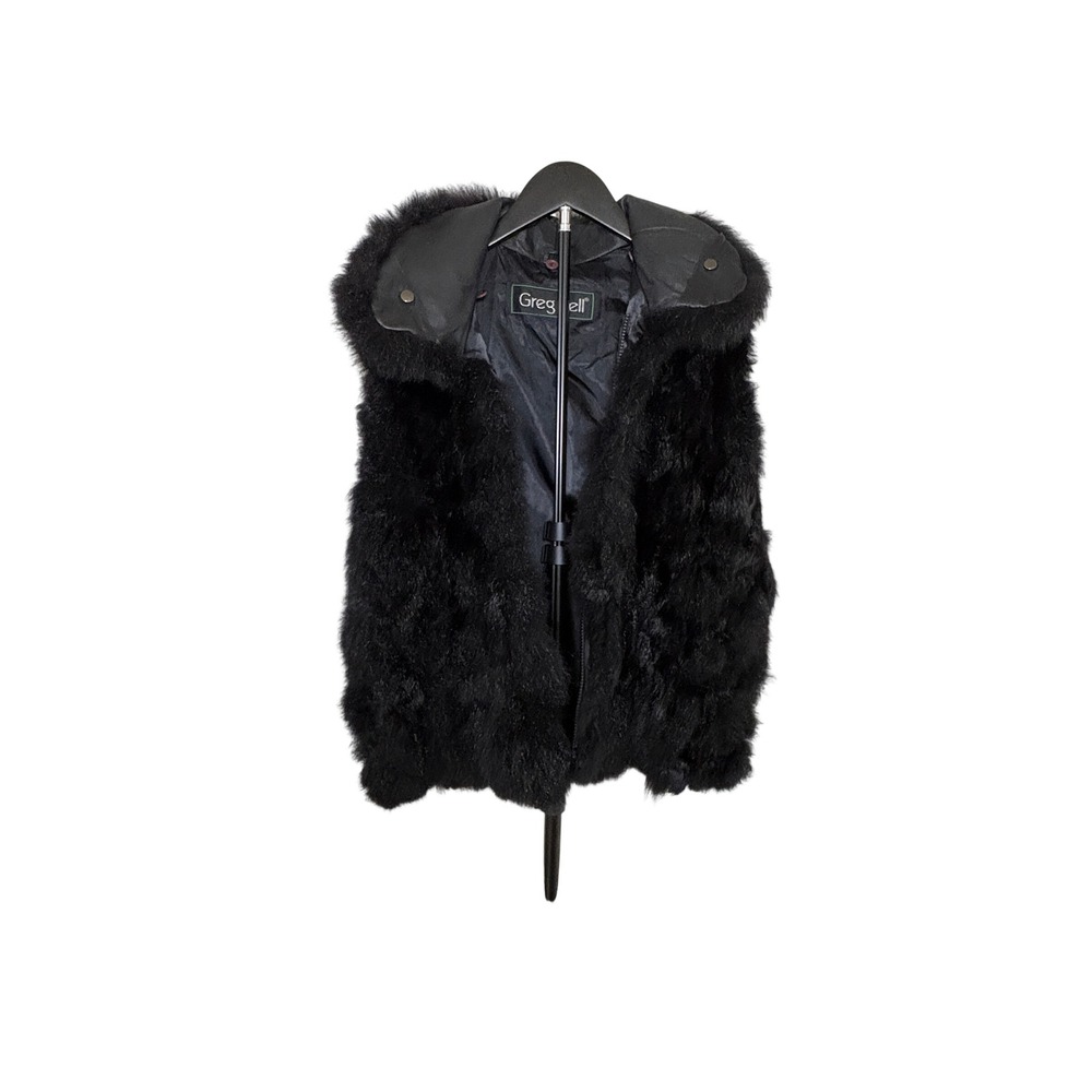 Vintage Greg Bell Real Black Fur Leather Sleveless Vest Zip-In Liner